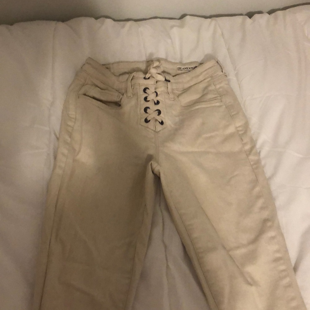 Blank NYC ivory lace up jeans